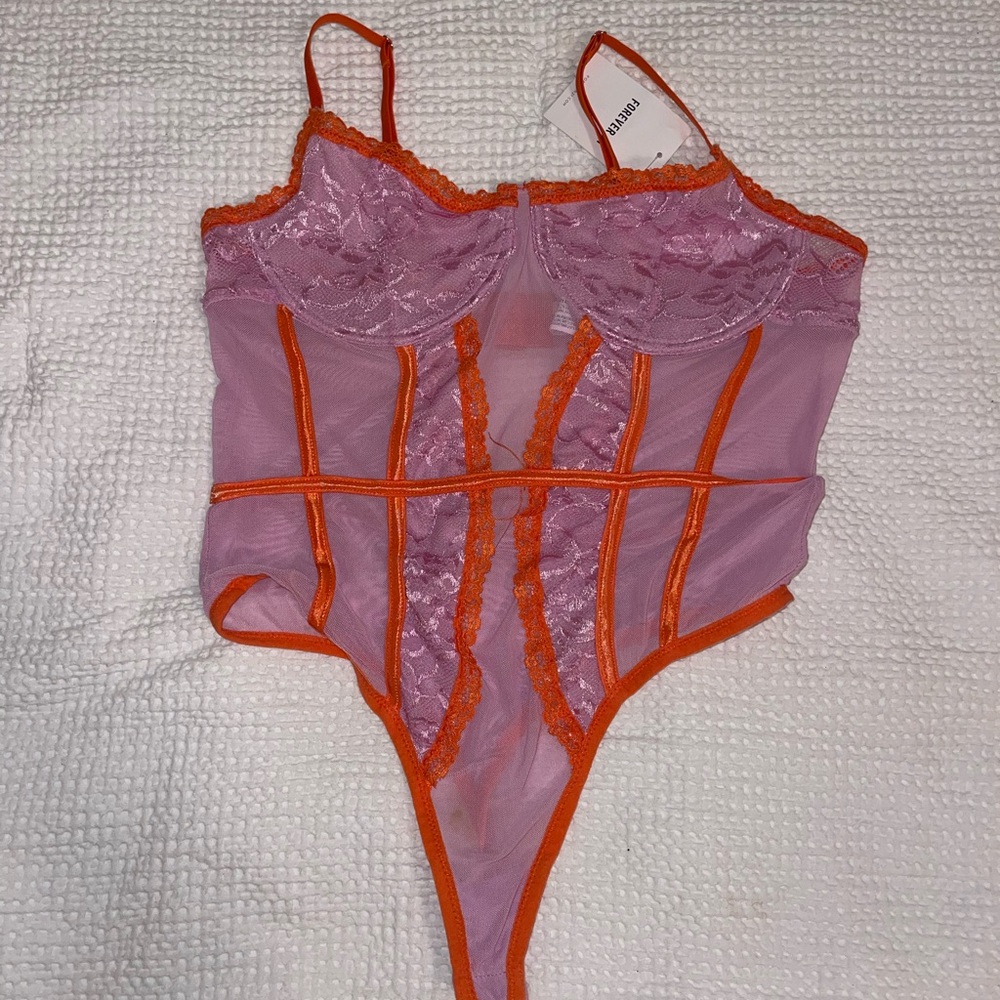 Women's Lace Bodysuit in Pink and Orange